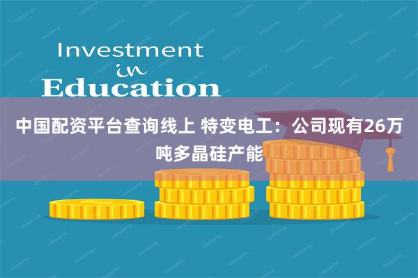 中国配资平台查询线上 特变电工：公司现有26万吨多晶硅产能