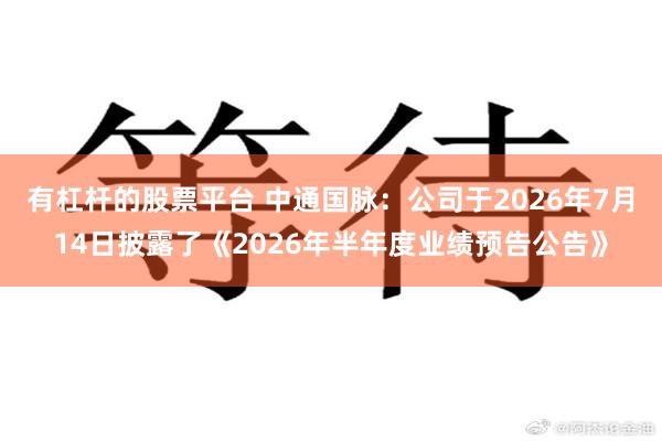 有杠杆的股票平台 中通国脉：公司于2026年7月14日披露了《2026年半年度业绩预告公告》